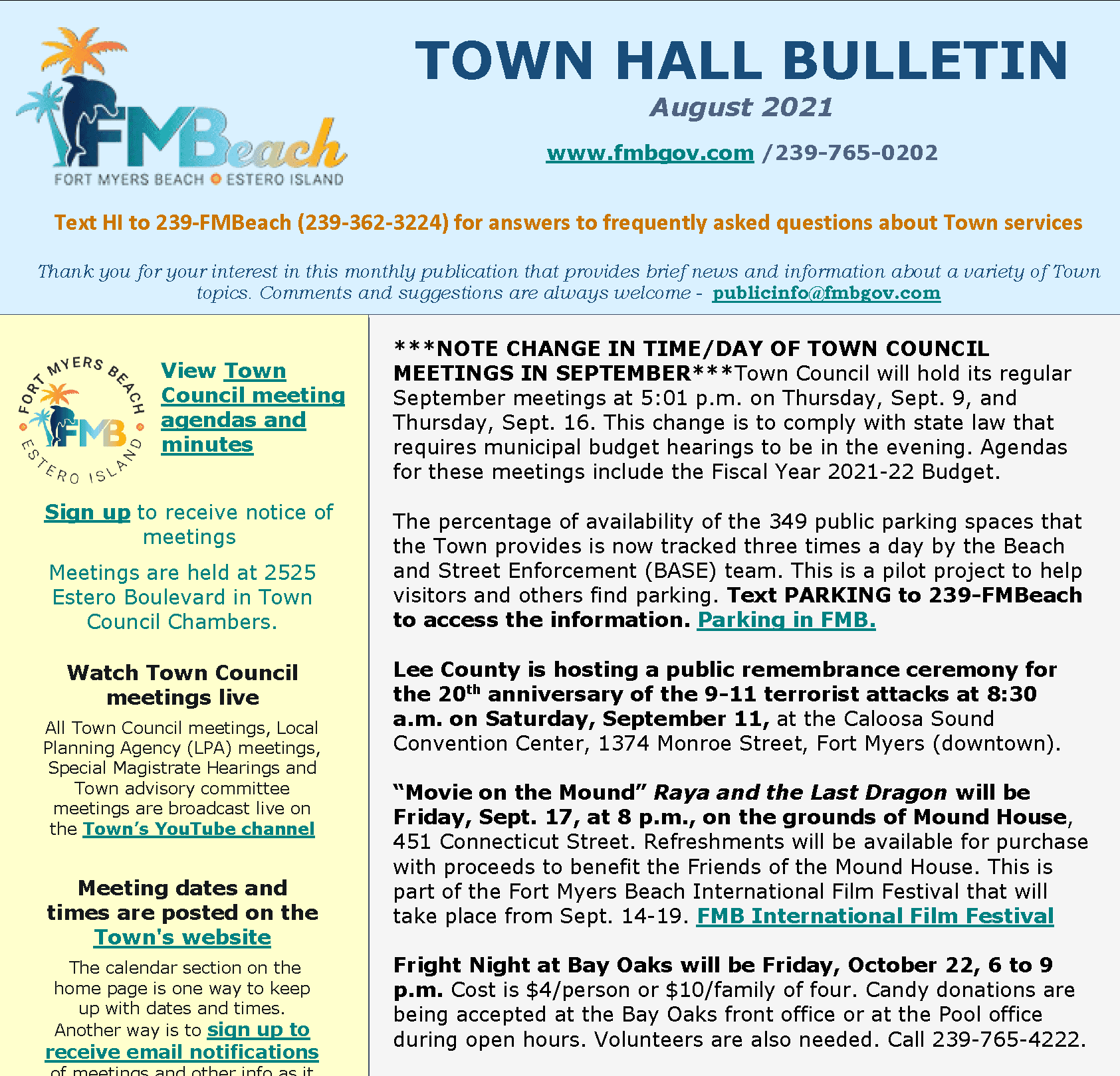 Town Hall Bulletin August 2021