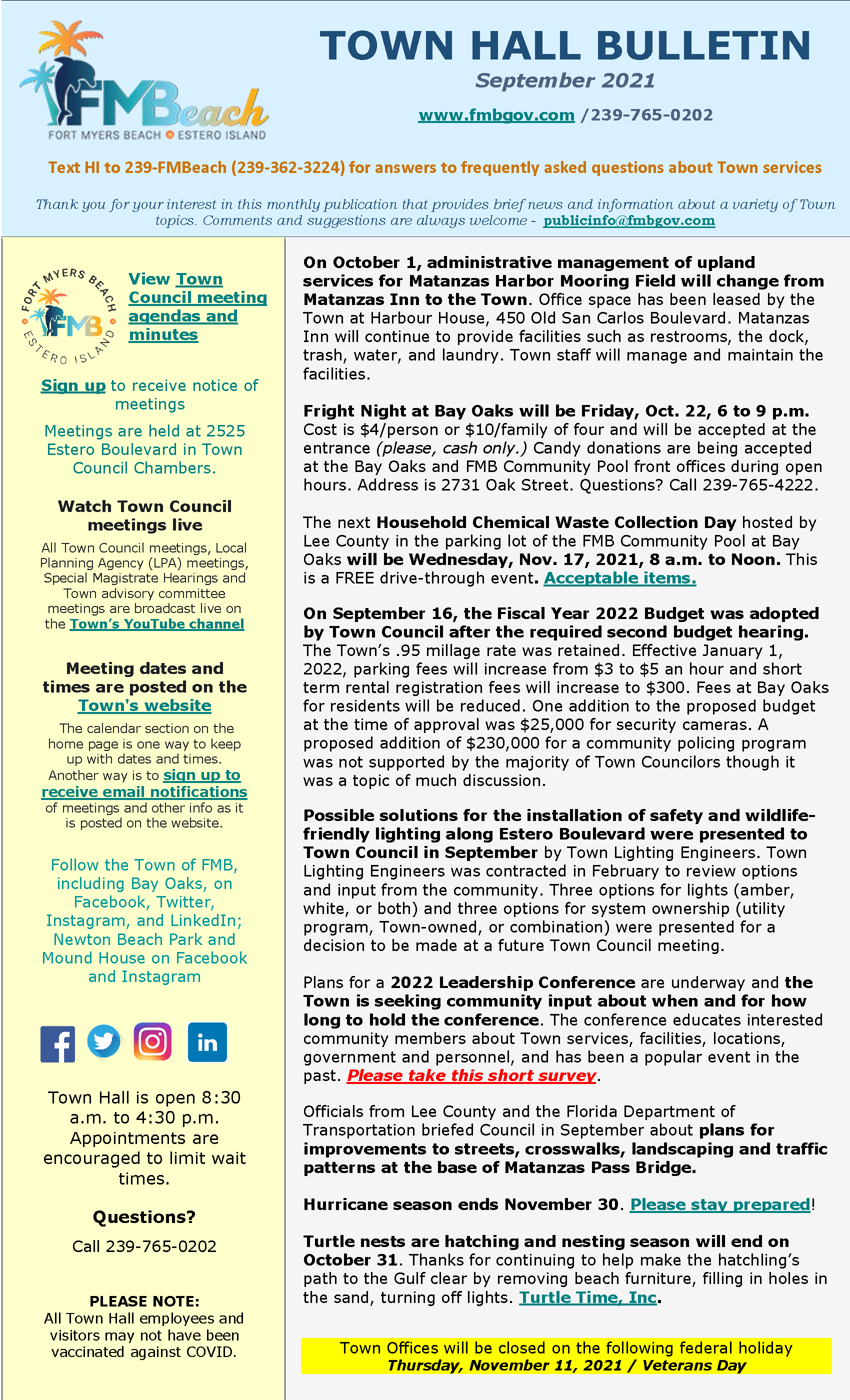 Town Hall Bulletin September 2021