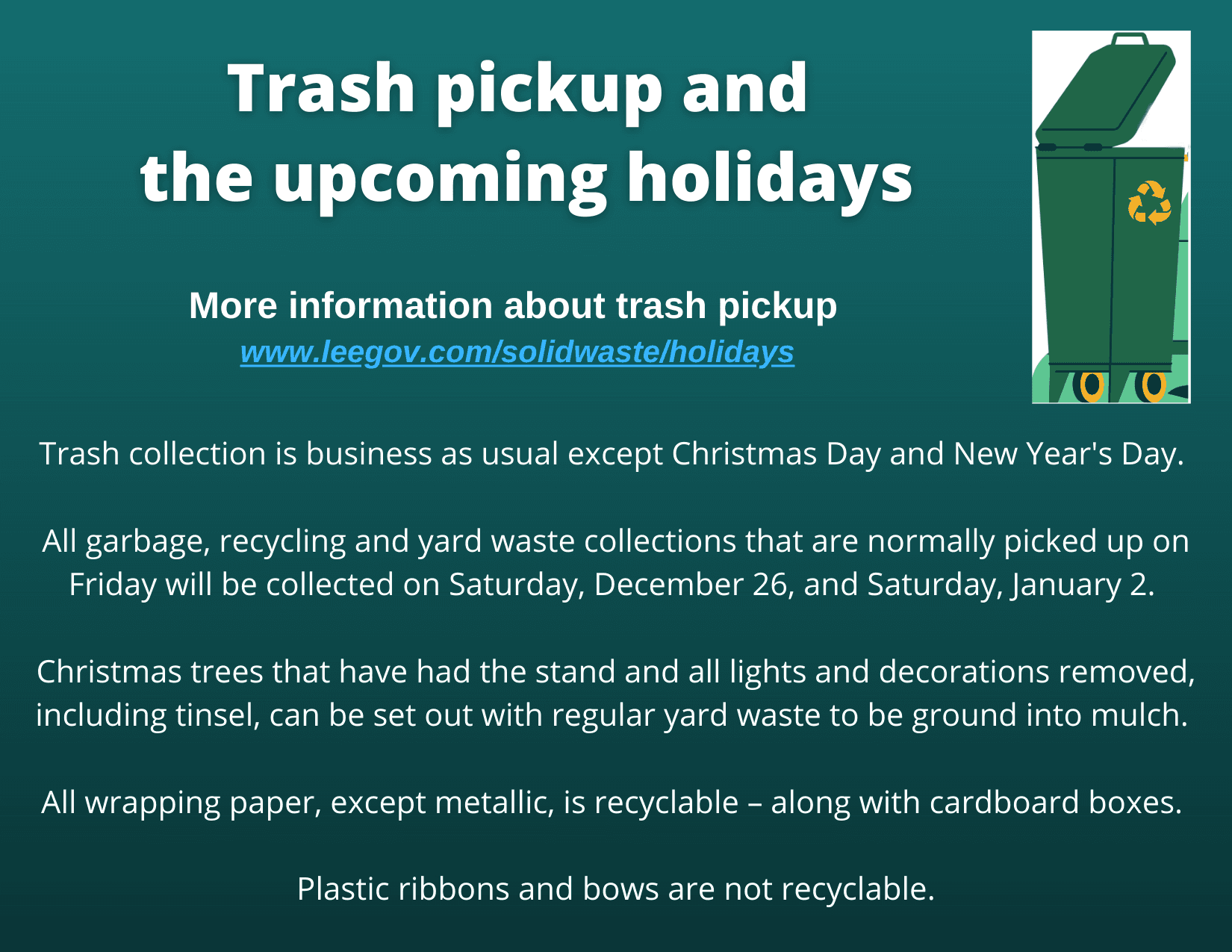 trash pickup christmas new years 2020