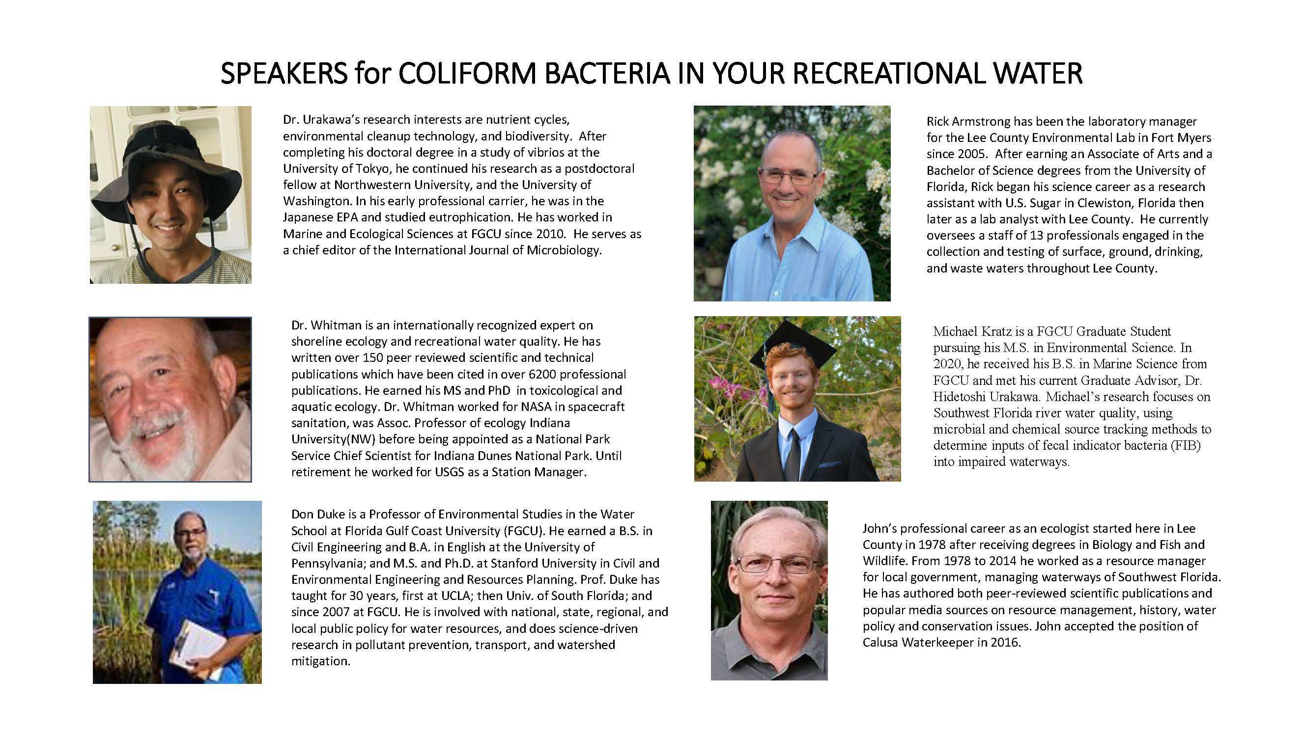 Speakers for Coliform Bacteria in Your Recreational Water August 2021