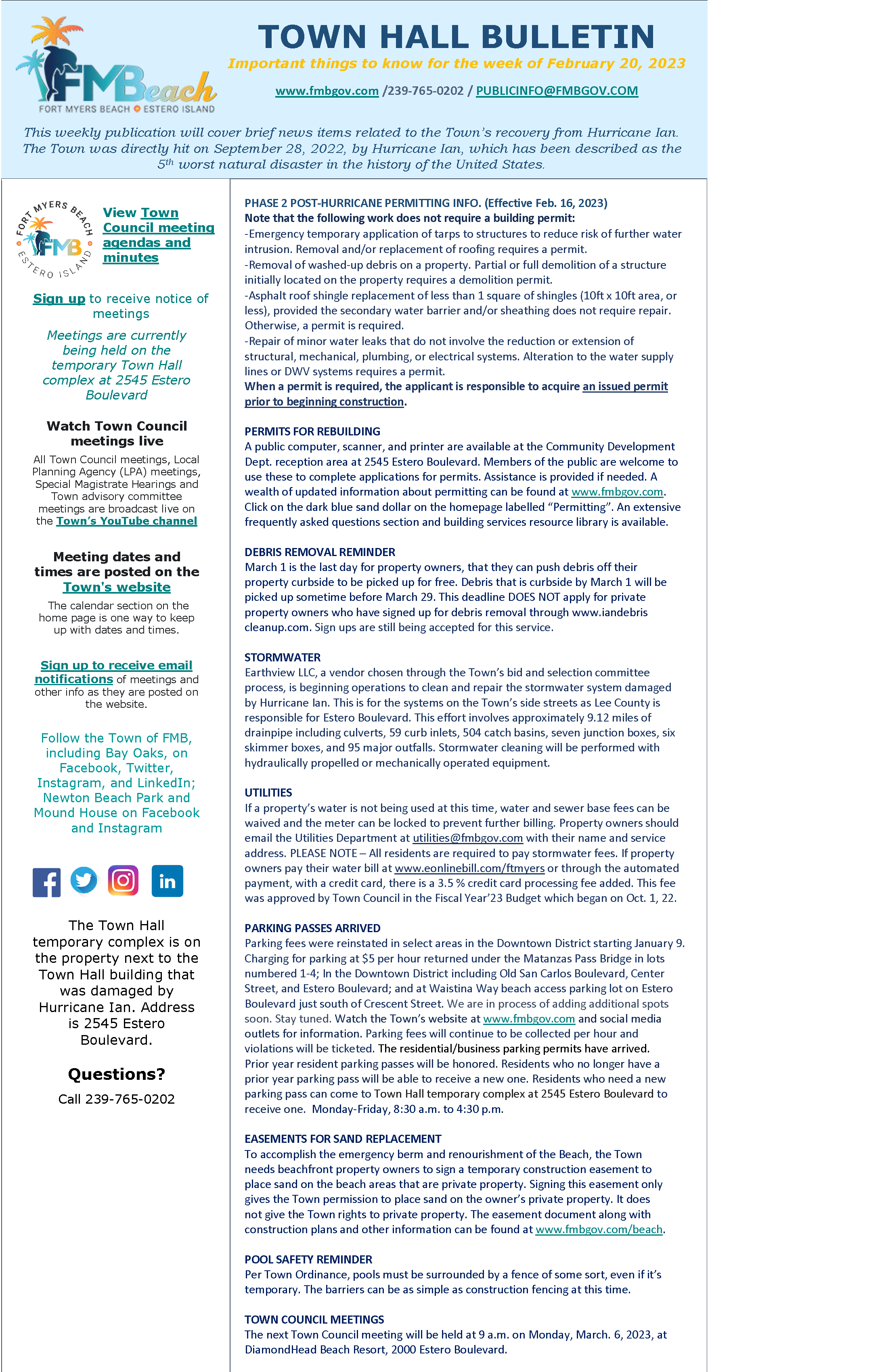 Town Hall Bulletin Feb. 20 2023