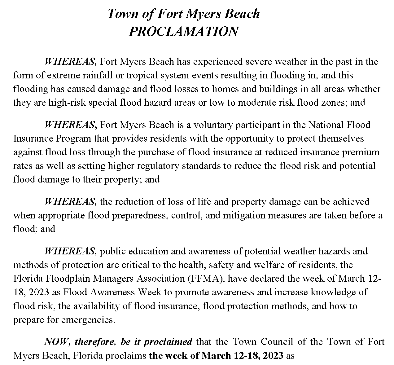 flood awareness week proclamation 2023