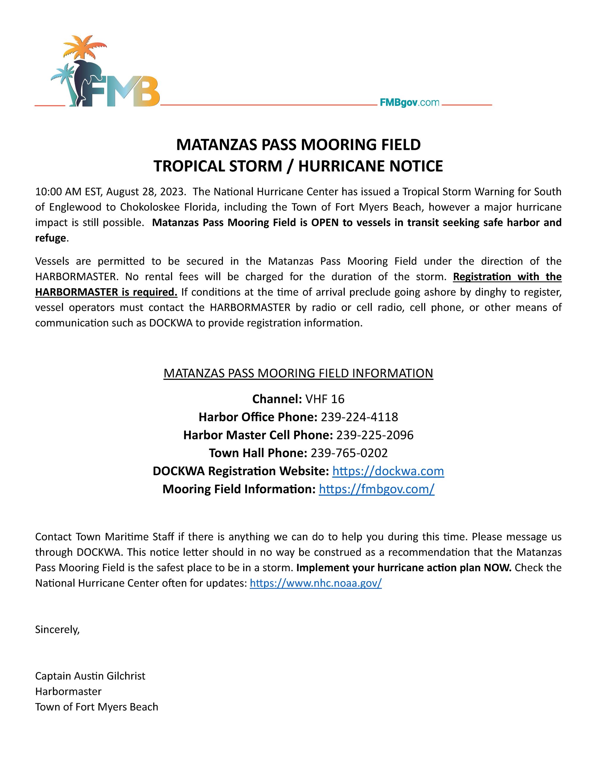 20230828 1030 Mooring Field Notice