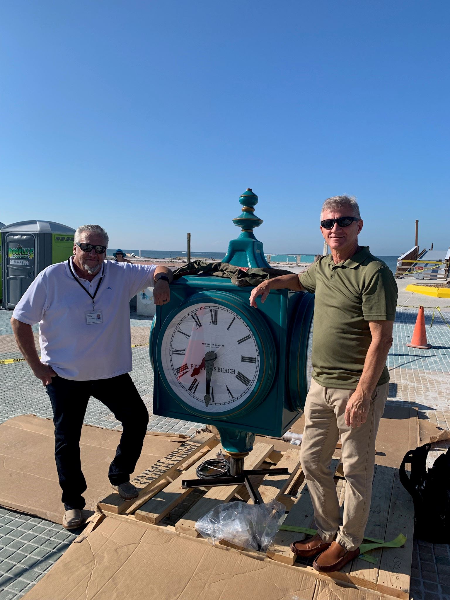 Frankie and Andy by the clock